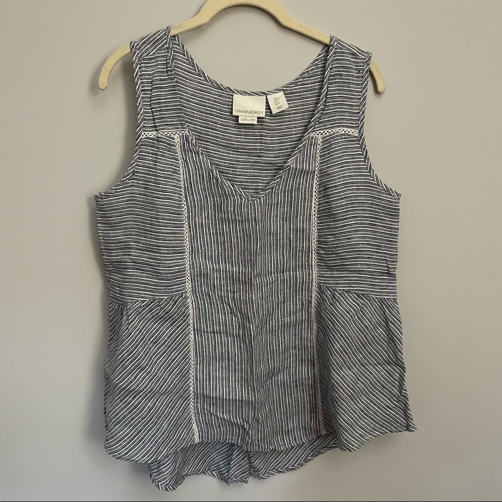 Cynthia Rowley Navy and White Striped Linen Blend Tank Top